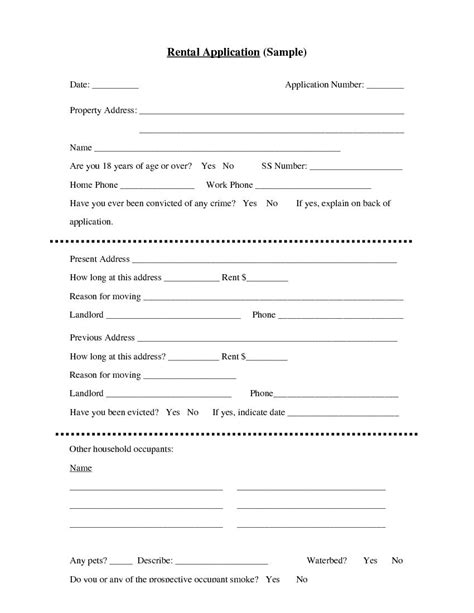 Free Printable Rental Application Form