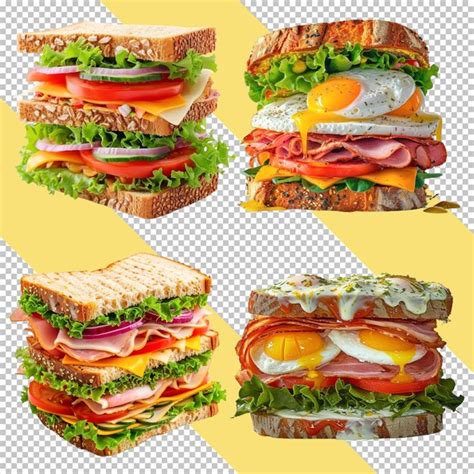 Premium Psd Psd Sandwich Set With Ham And Vegetables On The