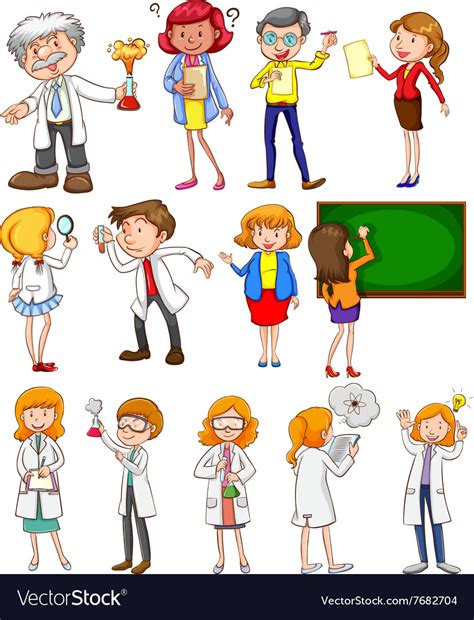 Teachers And Scientists In Different Actions Vector Image