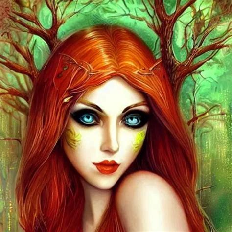 Elven Orange Hair Women Pretty Fantasy Art Green Eyes