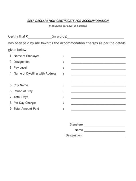 Fillable Online Self Declaration Certificate For Accommodation Fax