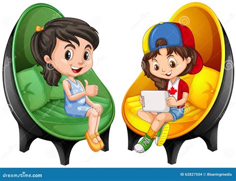 Duas Meninas Que Sentam Se Em Cadeiras Ilustra O Do Vetor Ilustra O