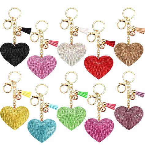 1Pc Colourful Bling Rhinestone Heart Shape Keychains Glitter Crystal