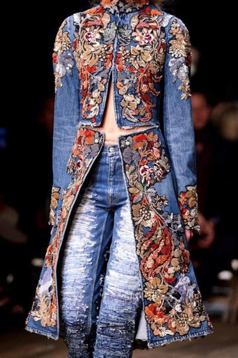 CUSTOM MADE Alexander Mcqueen Inspired Embellished Long Denim Etsy