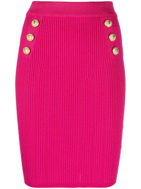 Balmain High Waisted Knitted Skirt In Pink Modesens