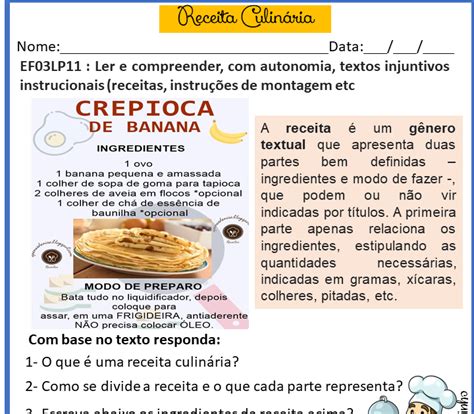 O Que E Receita Culinaria - Atividade para trabalhar o gênero textual receita culinária de acordo ...