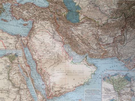 1914 Middle East Large Antique Map Debes Atlas