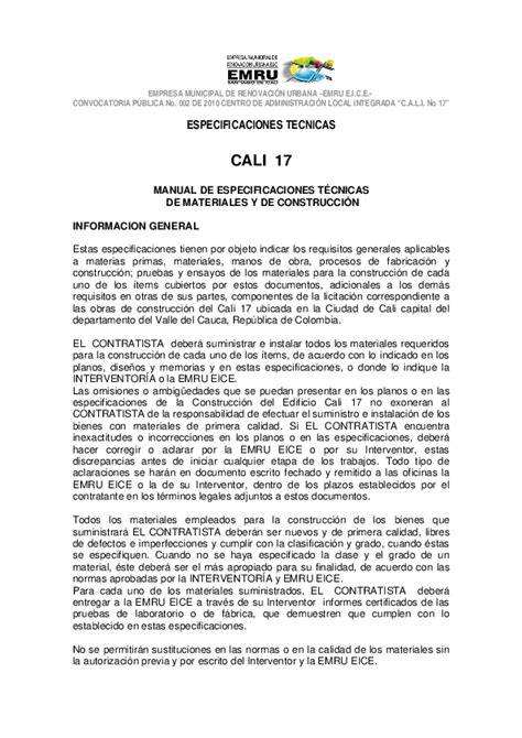 Pdf Cali 17 Manual De Especificaciones TÉcnicas De Materiales Y De