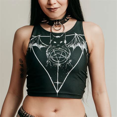 Satanic Pussy Crop Satanic Cat Evil Cat Evil Cat Tank Evil Cat Shirt Bat Cat Demon Cat