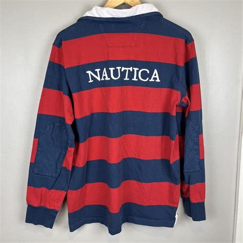 Y2k Nautica Rugby Polo Long Sleeve Red And Blue Size Depop