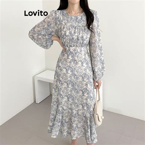 Lovito Casual Ditsy Floral Ruffle Dress For Women Lne Multi Color