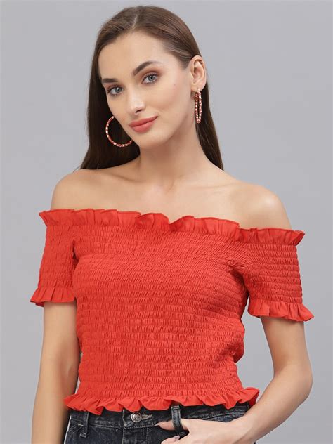 Buy Style Quotient Orange Off Shoulder Bardot Top Tops For Women