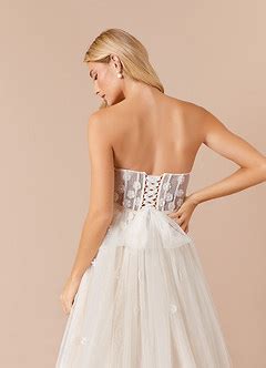 Azazie Airellie Diamond White Nude A Line Off The Shoulder Tulle Dress Azazie