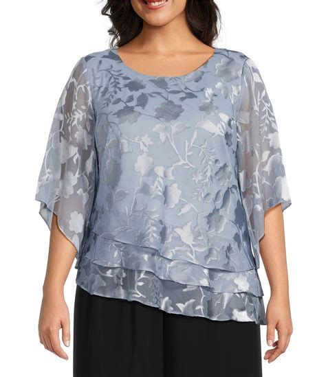 Alex Evenings Plus Size Asymmetrical Tiered Hem Round Neck 3 4 Illusion