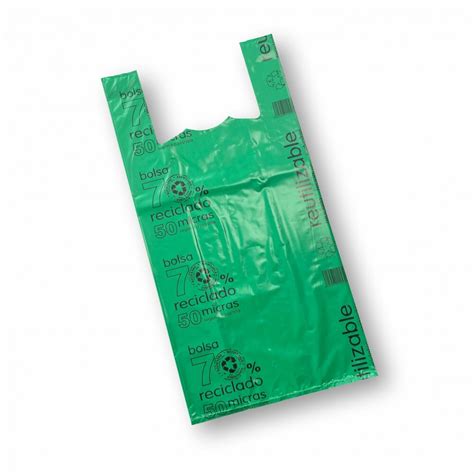 Bolsa Camiseta Verde 42x55 Cm 100 Reciclada 50 Micras Caja De 10 Kgs