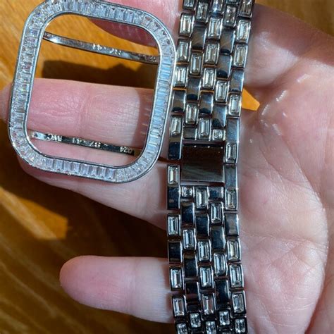 Custom Silver Apple Watch Band Swarovski Crystal Baguettes 38 40 41 42 44 45mm And Or Apple Watch