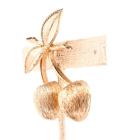 Cherry Pickin Pin Gold Cherry Brooch Vintage Cherr Gem