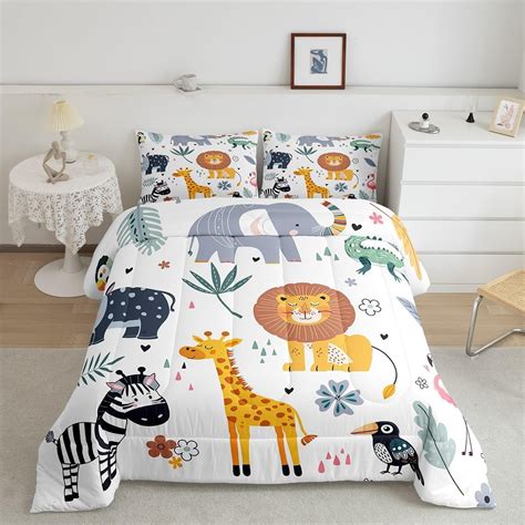 Kids Zoo Animal Comforter Set Cute Wild Animals Bedding Set Cartoon