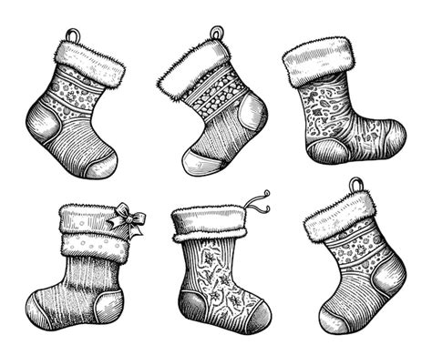 Premium Vector Hand Drawn Set Of Christmas Socks