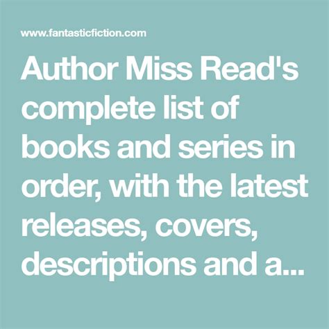 Author Miss Reads Complete List Of Books And Series In Order With The