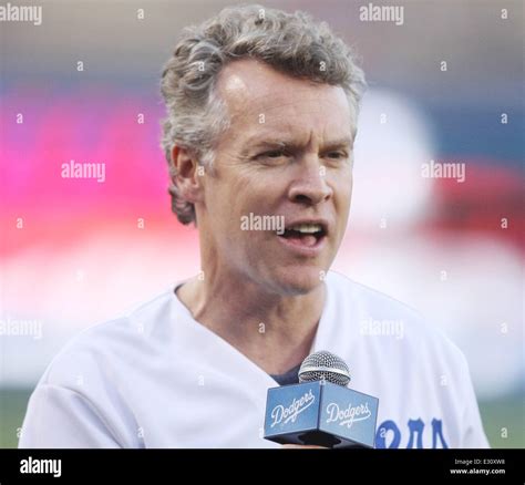 Tate Donovan Throws The First Pitch At The Los Angeles Dodgers Vs