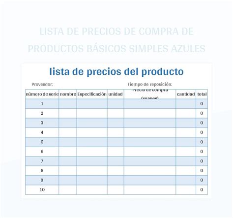 Plantilla De Excel Lista De Precios De Compra De Productos B Sicos