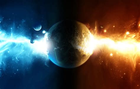 Wallpaper fire, red, blue, planet, sci fi images for desktop, section ...