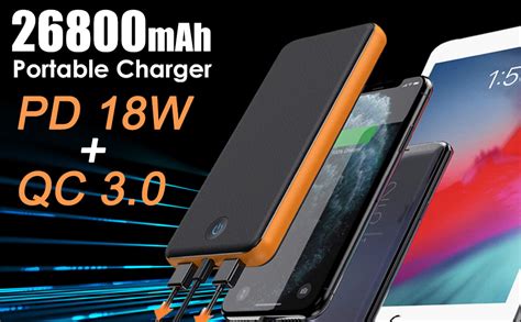 Hetp Power Bank Fast Charging 26800mah Portable Charger 18w Pd Qc 30 3 Output And 2 Input Usb