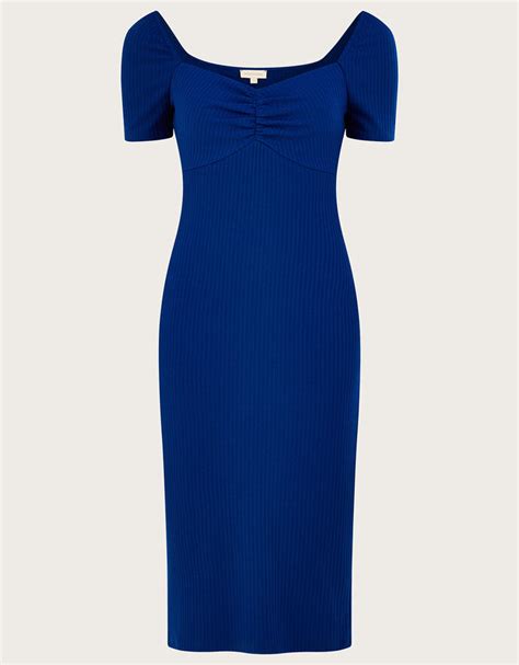 Ribbed Sweetheart Midi Jersey Dress Blue Midi Dresses Monsoon Uk