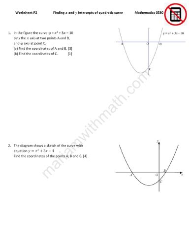 Plotting Graphs Of Quadratic Equations Igcse Mathematics 0580 Past Papers Worksheet Teaching