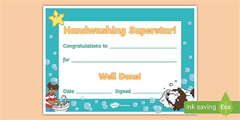 Handwashing Certificate Nauczyciel Wykona Twinkl