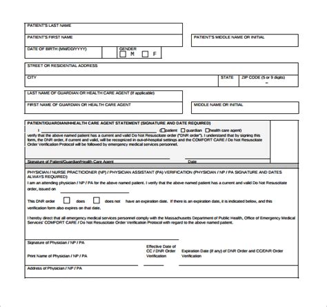 Free Printable Dnr Form