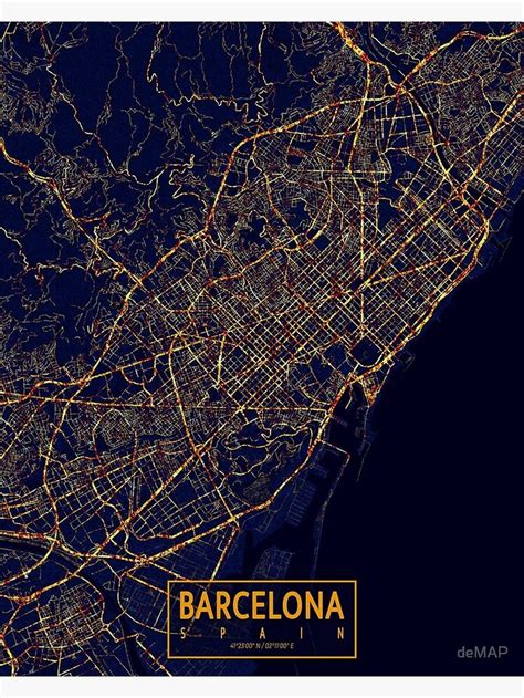 "Barcelona, Spain China Map - City At Night" Poster for Sale by deMAP nel 2024