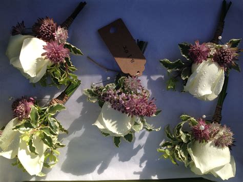 Ivory Rose Astrantia And Foliage Buttonholes By Rose Cottage