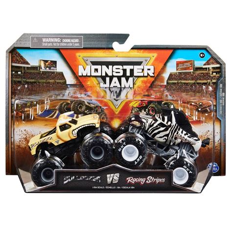 Monster Jam Bulldozer vs Racing Stripes 2 Pack 1:64