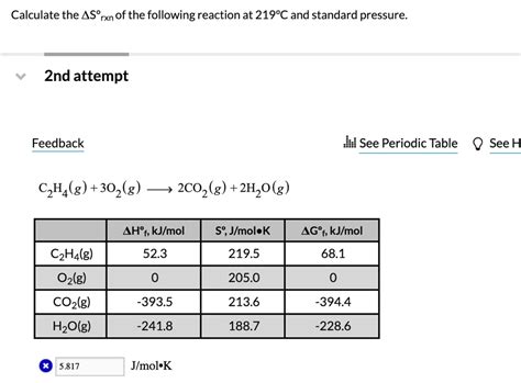 Solved Calculate The Srxn Of The Following Reaction At C And