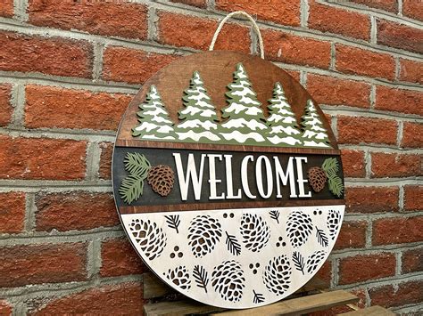 Welcome Winter Door Hanger Welcome Sign Door Decor Christmas Door