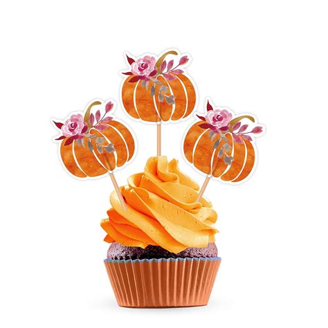 Pumpkin Cupcake Cake Toppers Fall Themed Baby Shower