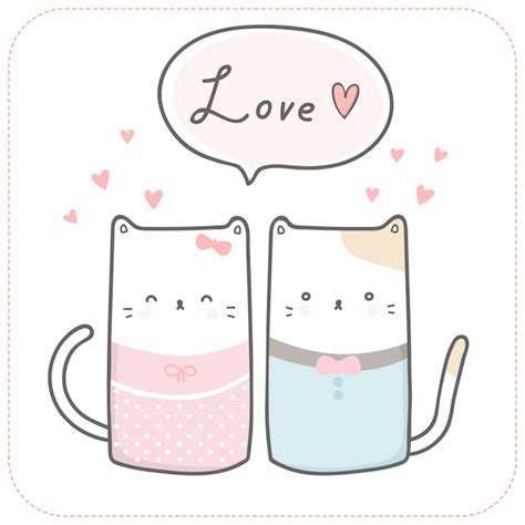 Premium Vector Cute Cat Lover Couple Romantic Cartoon Doodle