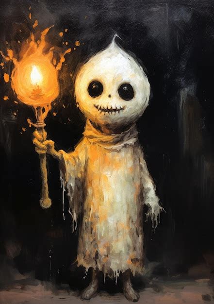 Premium Photo Painting Of A Skeleton Holding A Lit Candle In His Hand