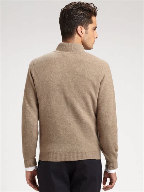 Lyst Saks Fifth Avenue Half Zip Cashmere Sweater In Natural For Men