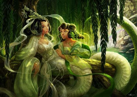 White And Green Lamias Gorgon Cousins Fantasy Creatures Fantasy