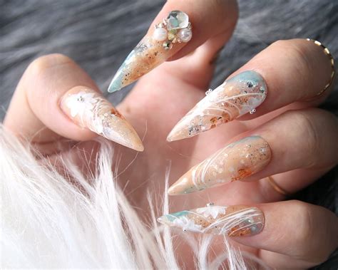 Nude Glitter Press On Nails Japanese Nails Custom Handmade Press On Nails Faux Acrylic