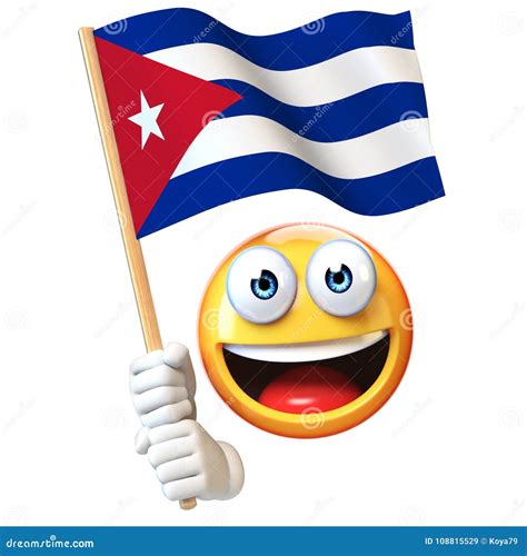 Emoji Holding Cuban Flag, Emoticon Waving National Flag of Cuba 3d Rendering Stock Illustration ...