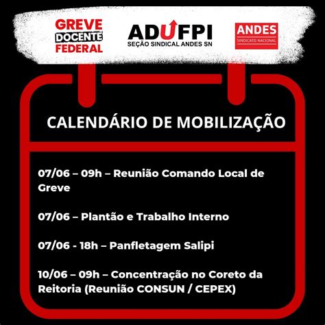 Calendário de ações do Comando Local local de Greve ADUFPI