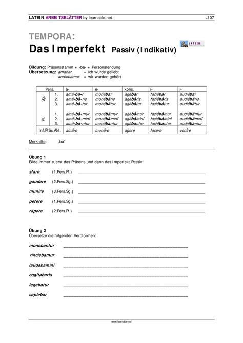 Latein Imperfekt Passiv Indikativ Unterrichtsmaterial Im Fach