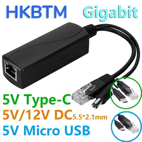 Hkbtm Gigabit Poe Splitter Micro Usb Type C Dc Power Over Ethernet For