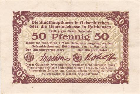 50 Pfenning 15 5 1917 Notgeldschein Aus Gelsenkirchen V MA Shops