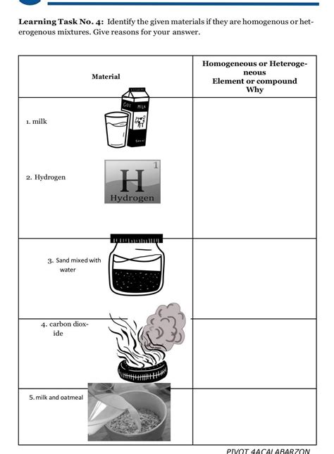 Homogeneous And Heterogeneous Mixtures Worksheet