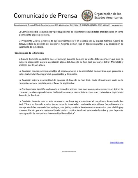 Declaracion Mision Cancilleres OEA Honduras PDF